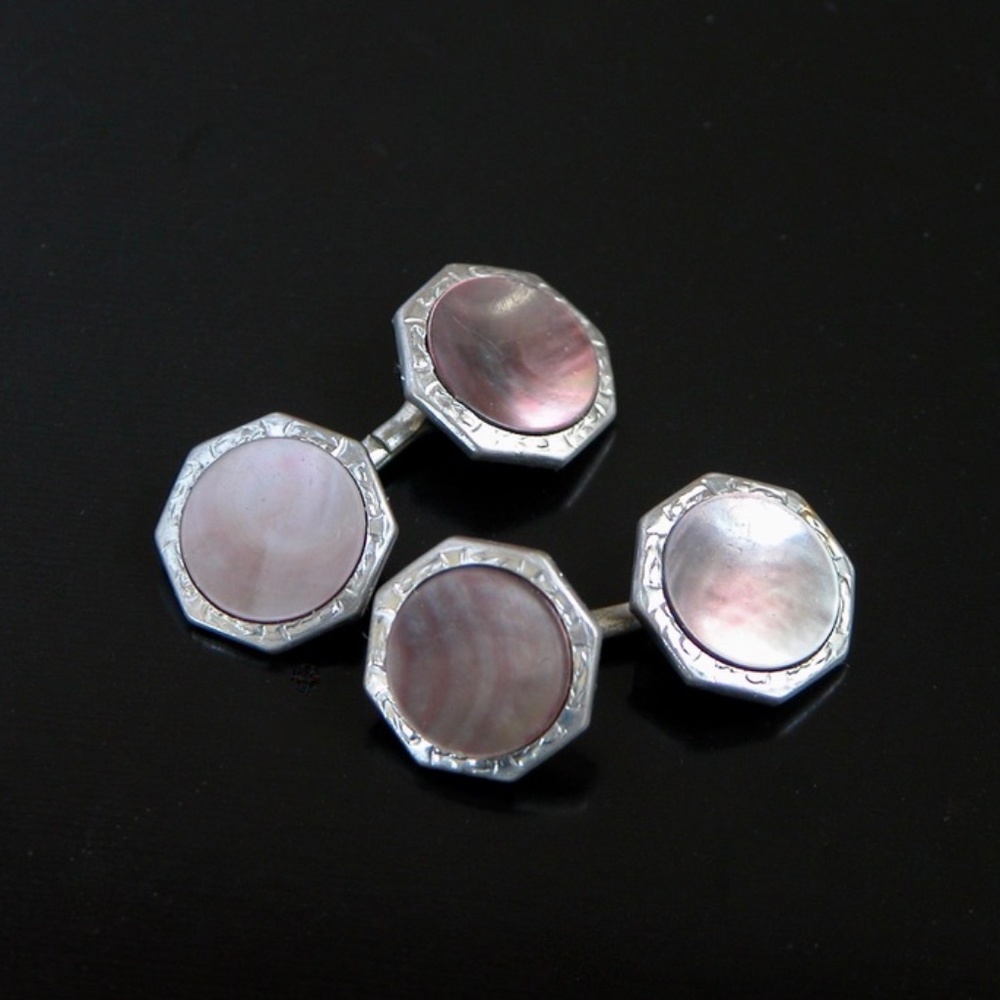 Antique Chain Link Abalone Shell Cufflinks - image 1